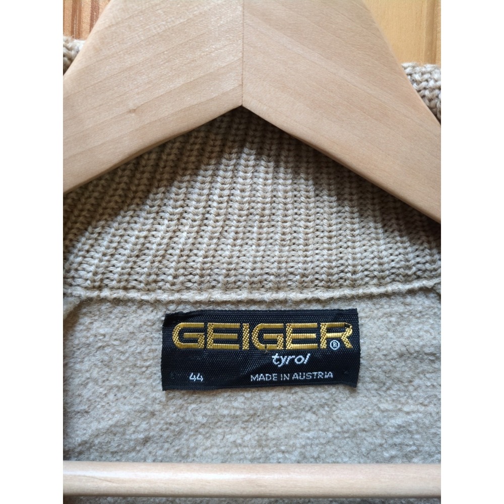 Vtg Geiger Tyrol Tan Boiled Wool Zip-Up Sweater Jacket Austria Pockets *Flaws* - Picture 3 of 16